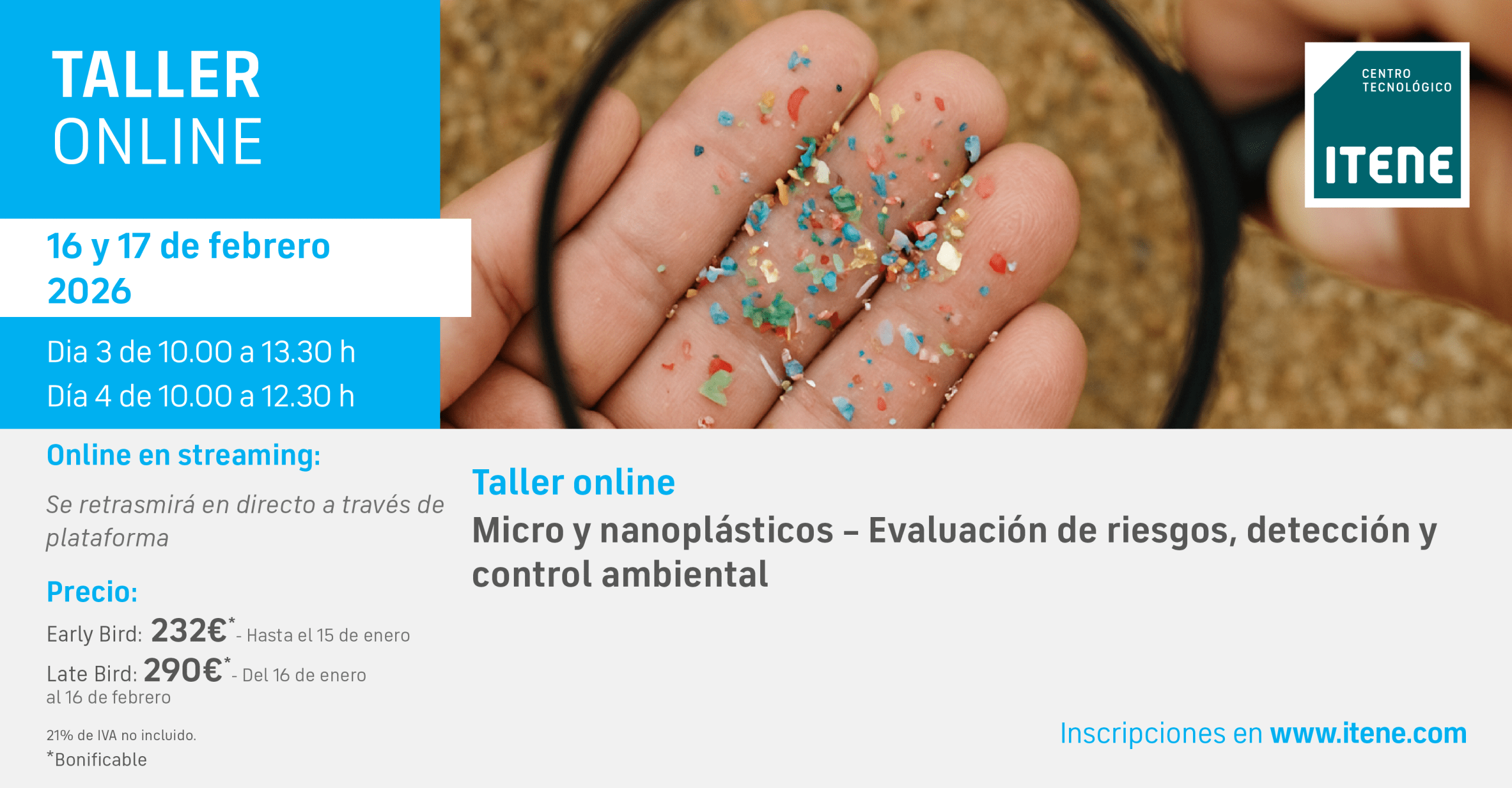 16 y 17 de febrero de 2026 | Taller online – Micro y nanoplásticos – Evaluación de riesgos, detección y control ambiental